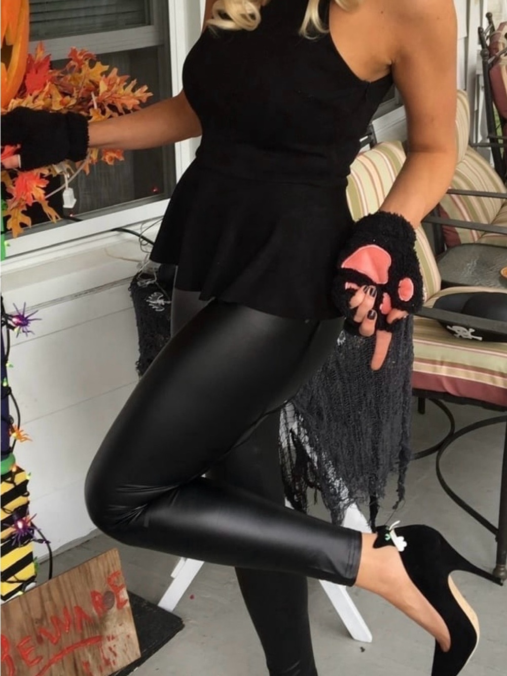 Halloween Cat Costume Peplum Top &  Leggings size Small